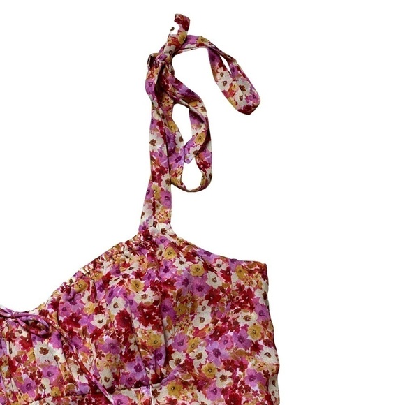 For Love & Lemons Red and Pink Floral Felicia Mini Dress US L - Picture 4 of 16